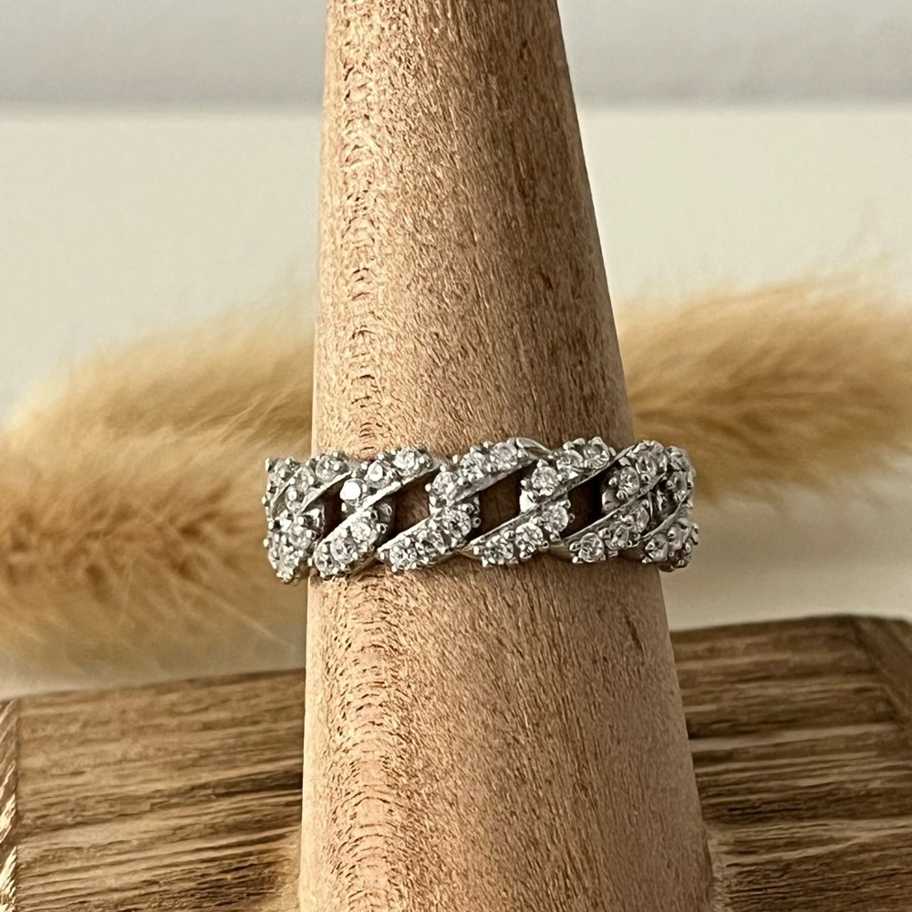 Sterling Silver Cubic Zirconia Chain Link Eternity Band Ring Various Sizes